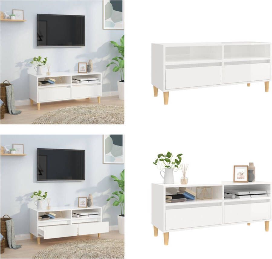 vidaXL Tv-meubel 100x34-5x44-5 cm bewerkt hout hoogglans wit Tv Meubel Tv Meubels Tv Wandmeubel Tv Tafel