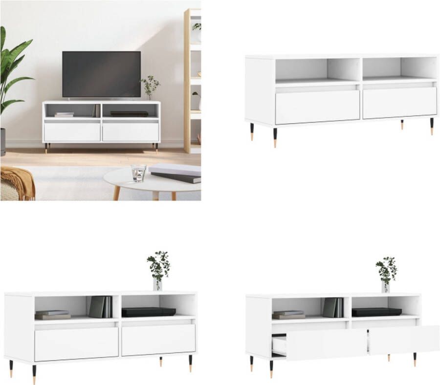 VidaXL Tv-meubel 100x34 5x44 5 cm bewerkt hout wit Tv-meubel Tv-meubels Tv-kast Tv-meubel - Foto 2