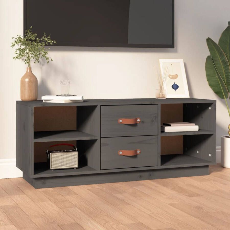 VidaXL -Tv-meubel-100x34x40-cm-massief-grenenhout-grijs - Foto 1