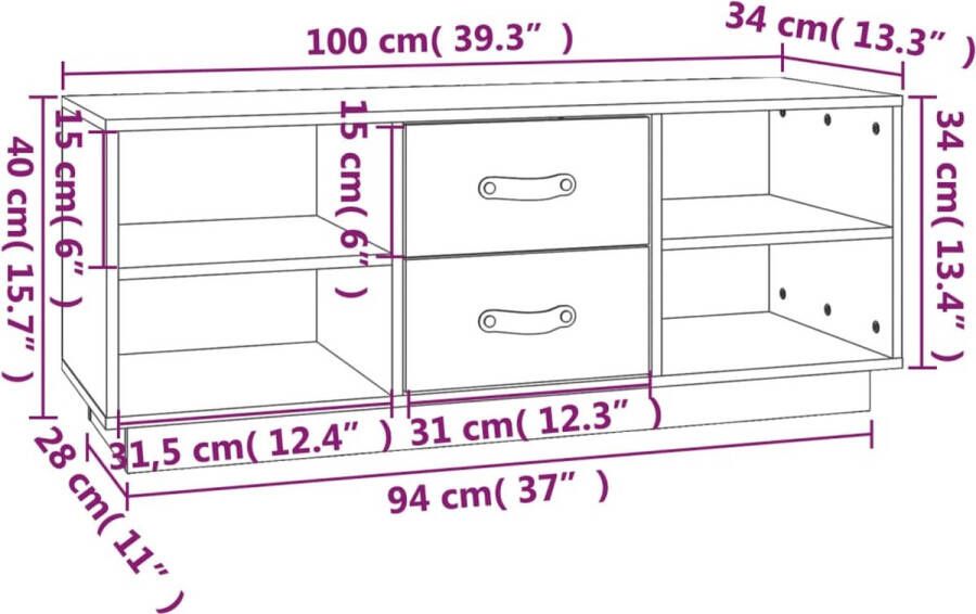 VidaXL -Tv-meubel-100x34x40-cm-massief-grenenhout-grijs - Foto 4