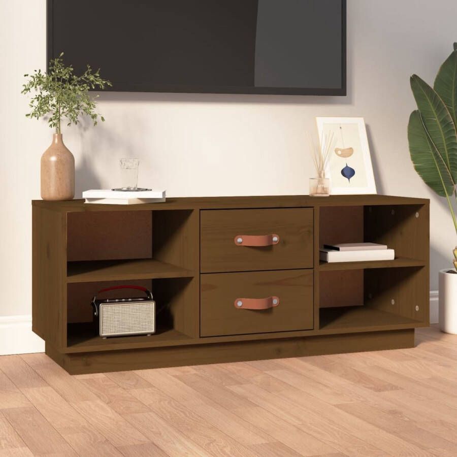 VidaXL -Tv-meubel-100x34x40-cm-massief-grenenhout-honingbruin - Foto 1