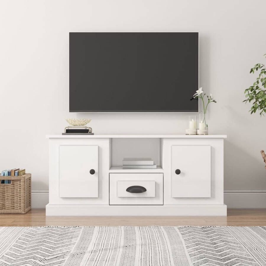 VidaXL -Tv-meubel-100x35 5x45-cm-bewerkt-hout-hoogglans-wit - Foto 1