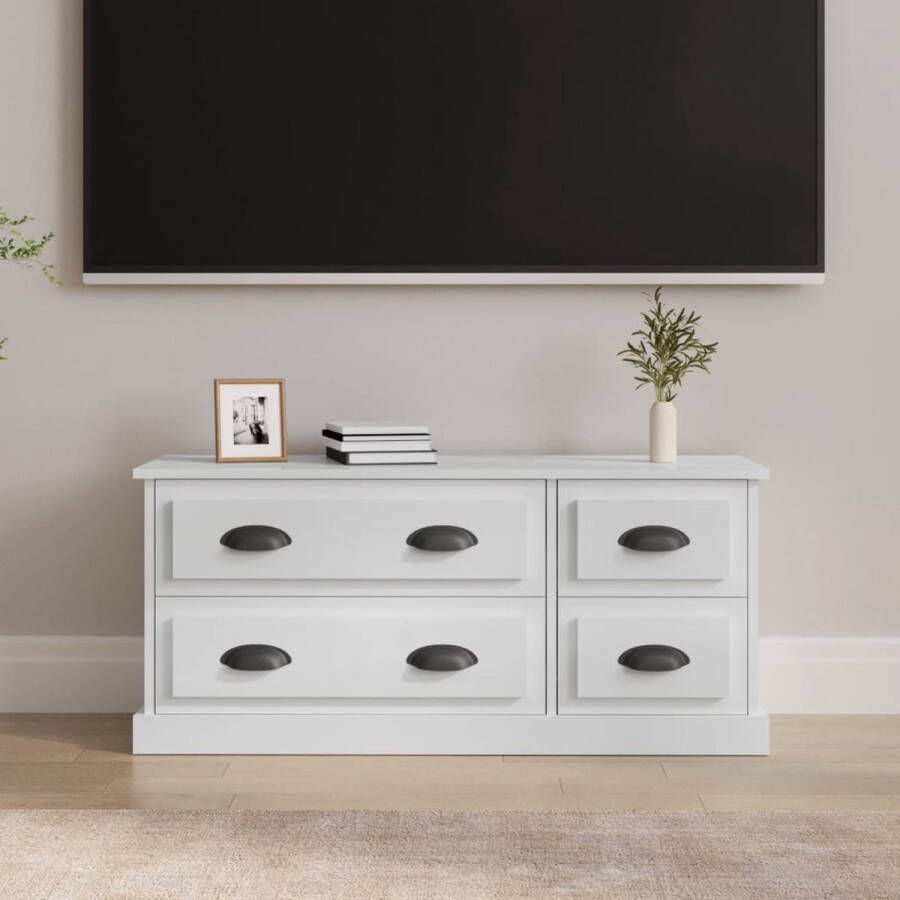 VidaXL -Tv-meubel-100x35 5x45-cm-bewerkt-hout-hoogglans-wit - Foto 1