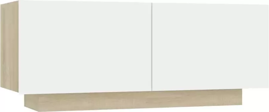 VidaXL Tv-meubel 100x35x30 Cm Spaanplaat Wit En Sonoma Eikenkleurig