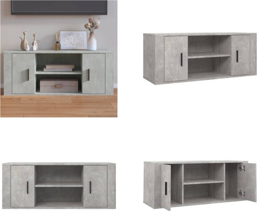 VidaXL Tv-meubel 100x35x40 cm bewerkt hout betongrijs Tv-kast Tv-kasten Tv-meubel Met LED-verlichting - Foto 2