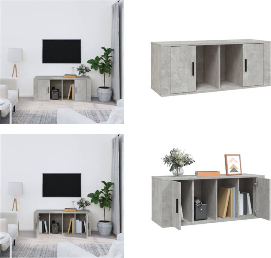 VidaXL Tv-meubel 100x35x40 cm bewerkt hout betongrijs Tv-kast Tv-kasten Tv-meubel Met LED-verlichting