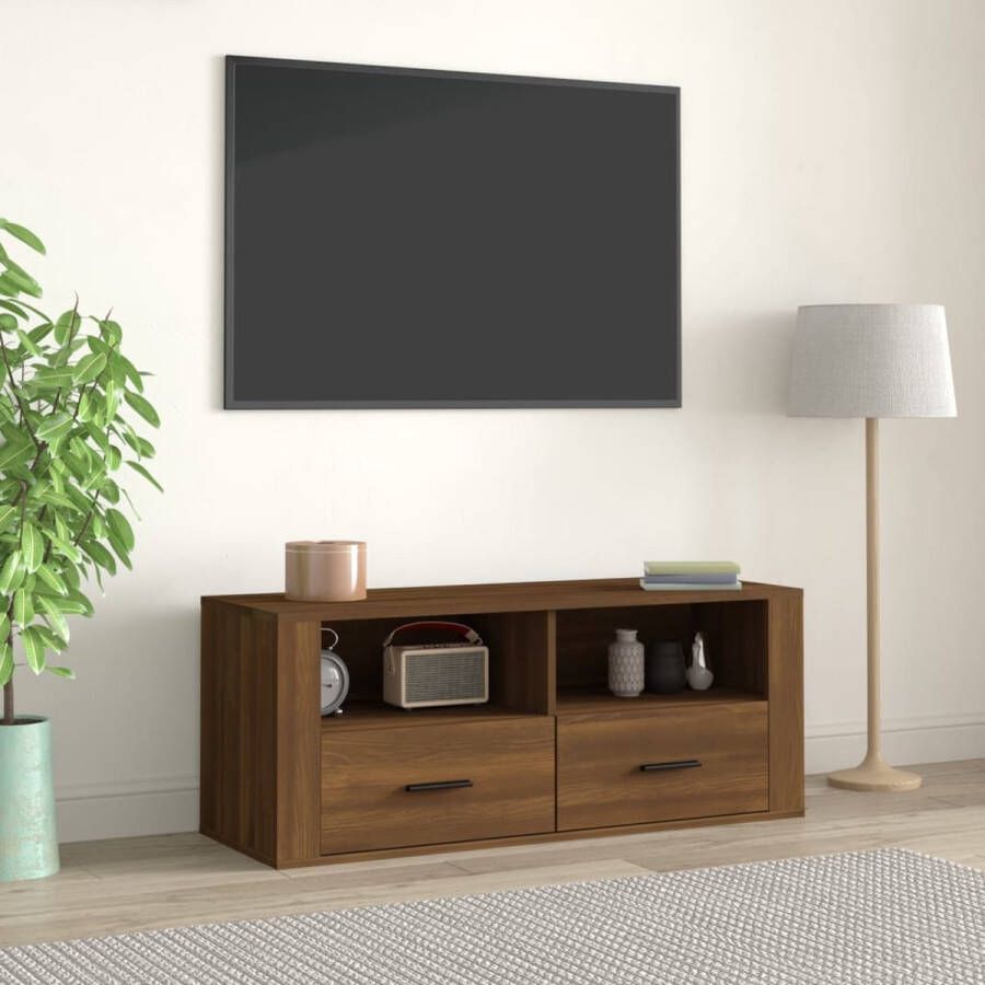 VidaXL -Tv-meubel-100x35x40-cm-bewerkt-hout-bruineikenkleurig - Foto 2