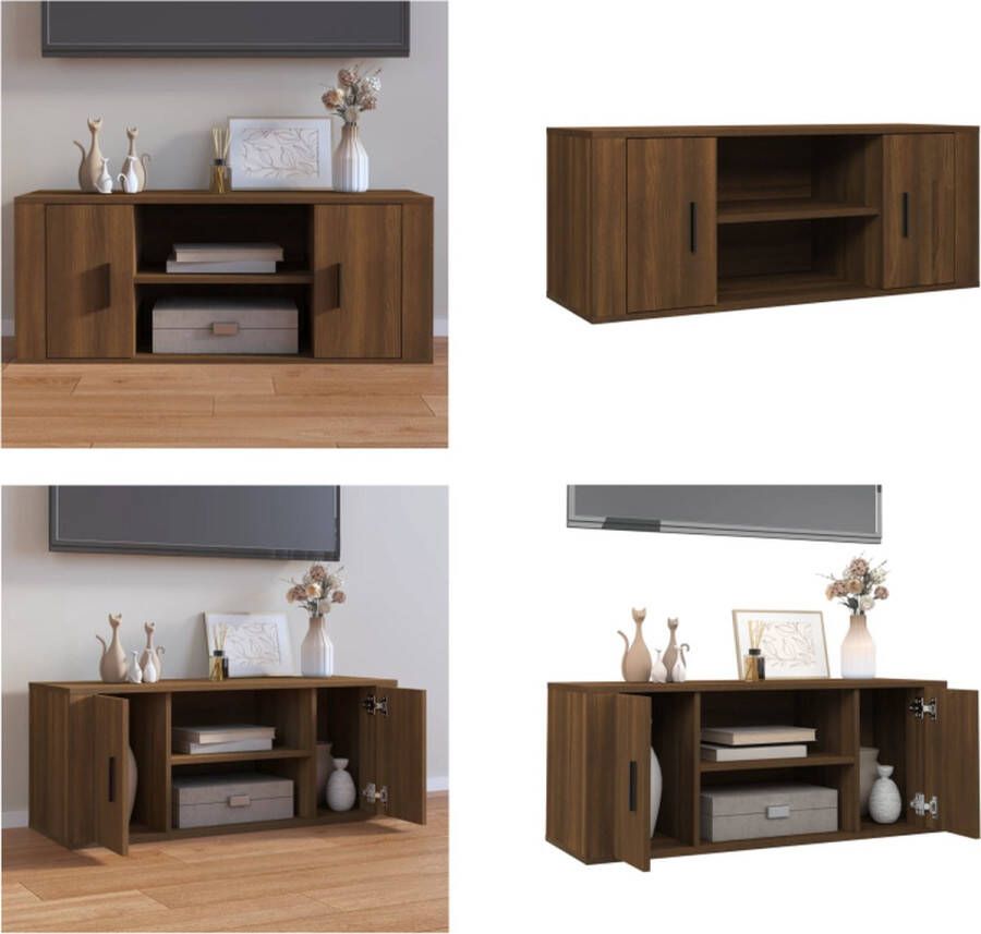 VidaXL Tv-meubel 100x35x40 cm bewerkt hout bruineikenkleurig Tv-kast Tv-kasten Tv-meubel Met LED-verlichting - Foto 2