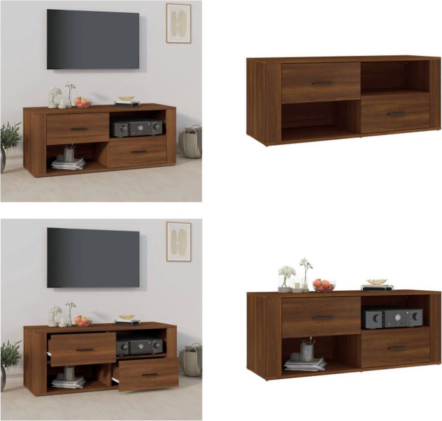 VidaXL Tv-meubel 100x35x40 cm bewerkt hout bruineikenkleurig Tv-meubel Tv-meubels Tv-standaard Tv Unit
