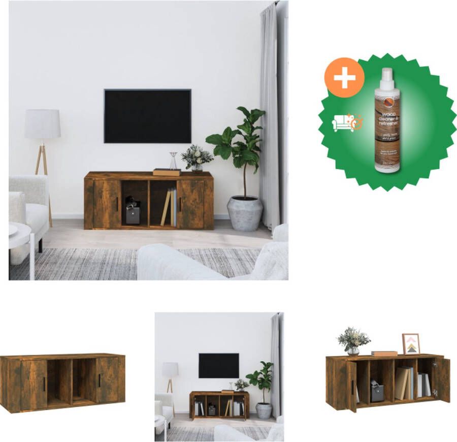 VidaXL Tv-meubel Praktisch bewerkt hout Gerookt eiken 100 x 35 x 40 cm Trendy design Kast Inclusief Houtreiniger en verfrisser - Foto 2