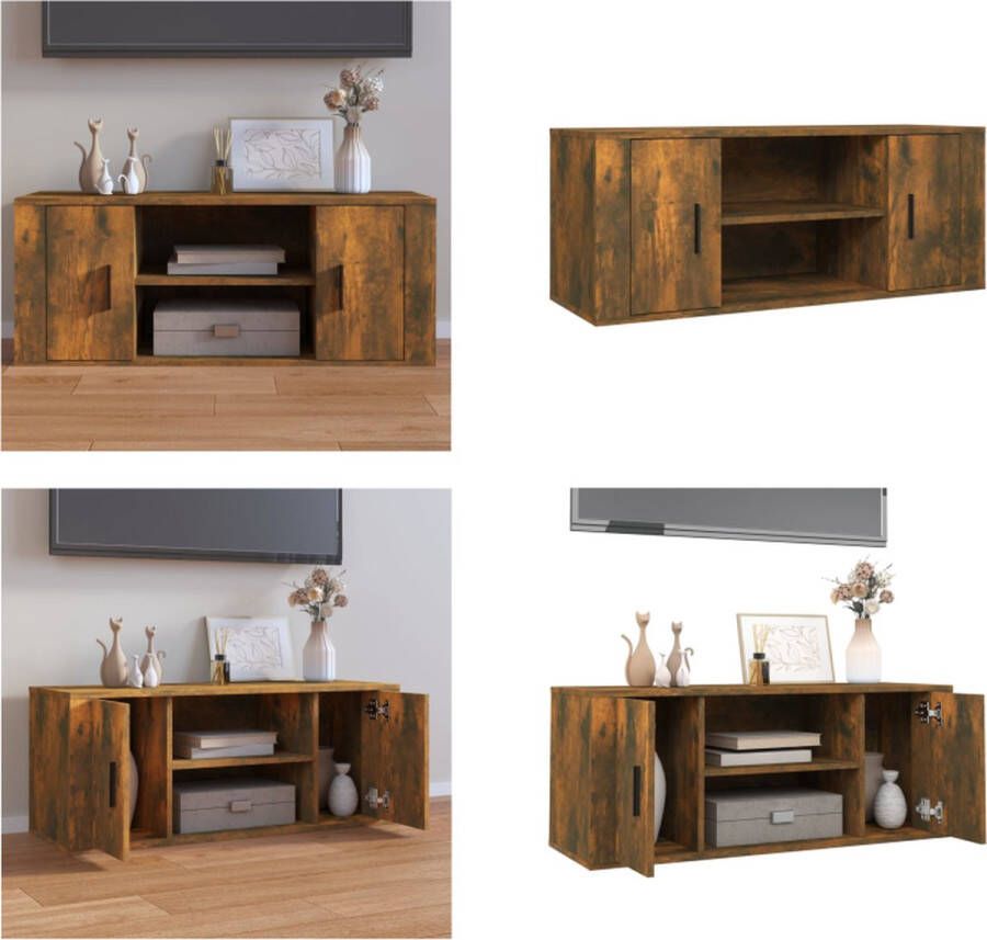 VidaXL Tv-meubel 100x35x40 cm bewerkt hout gerookt eikenkleurig Tv-kast Tv-kasten Tv-meubel Met LED-verlichting