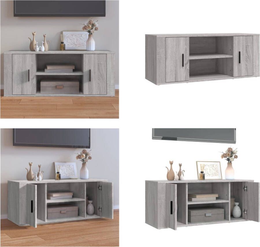 VidaXL Tv-meubel 100x35x40 cm bewerkt hout grijs sonoma eikenkleurig Tv-kast Tv-kasten Tv-meubel Met LED-verlichting