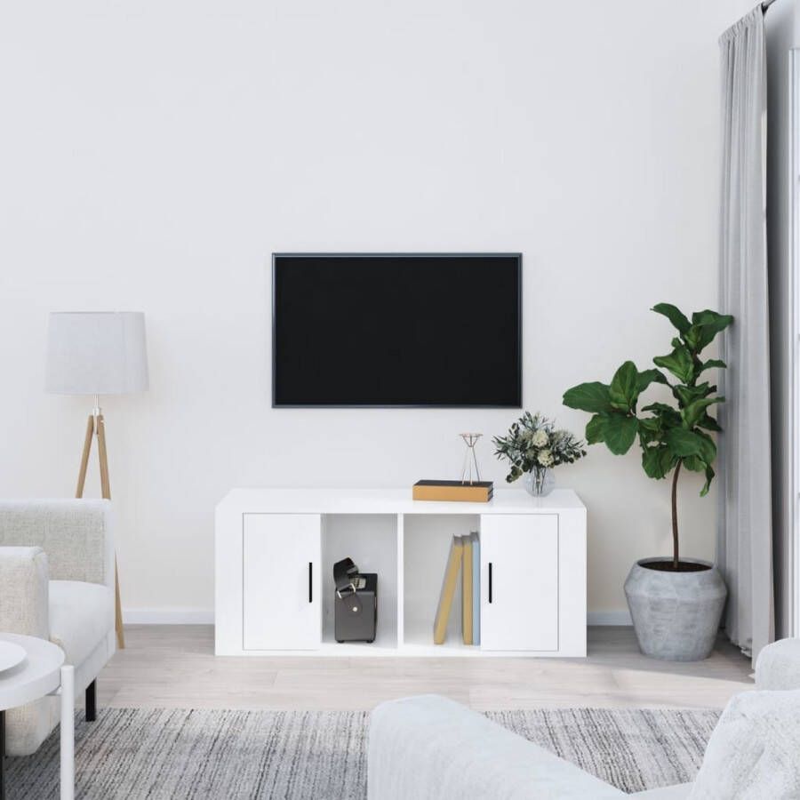 VidaXL -Tv-meubel-100x35x40-cm-bewerkt-hout-hoogglans-wit
