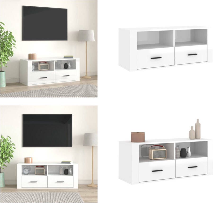 VidaXL Tv-meubel 100x35x40 cm bewerkt hout hoogglans wit Tv-kast Tv-kasten Tv-meubel Met LED-verlichting