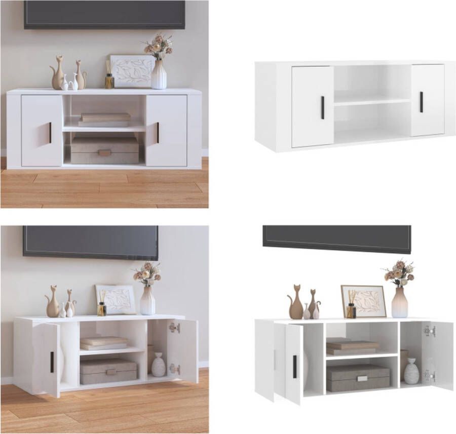 VidaXL Tv-meubel 100x35x40 cm bewerkt hout hoogglans wit Tv-kast Tv-kasten Tv-meubel Met LED-verlichting