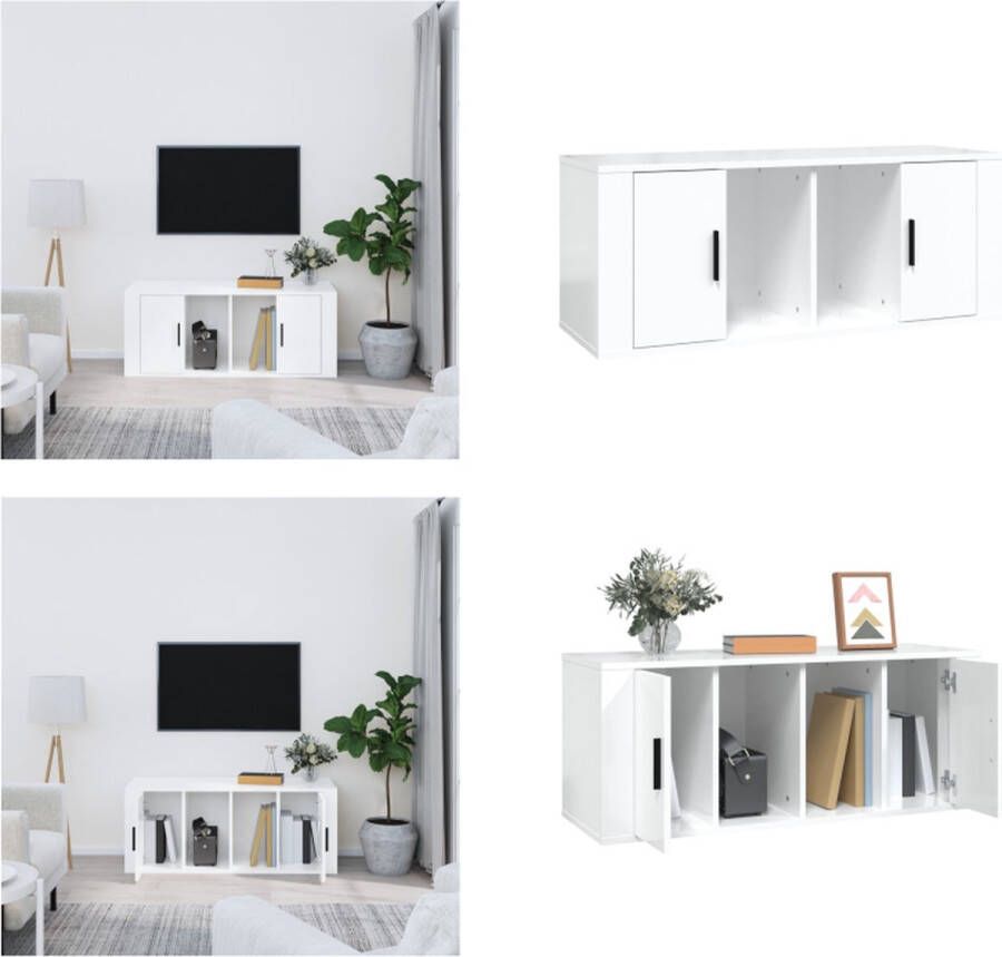 VidaXL Tv-meubel 100x35x40 cm bewerkt hout hoogglans wit Tv-kast Tv-kasten Tv-meubel Met LED-verlichting