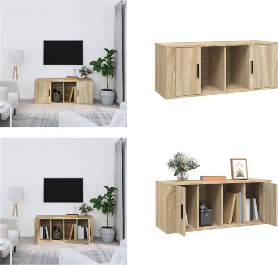 VidaXL Tv-meubel 100x35x40 cm bewerkt hout sonoma eikenkleurig Tv-kast Tv-kasten Tv-meubel Met LED-verlichting