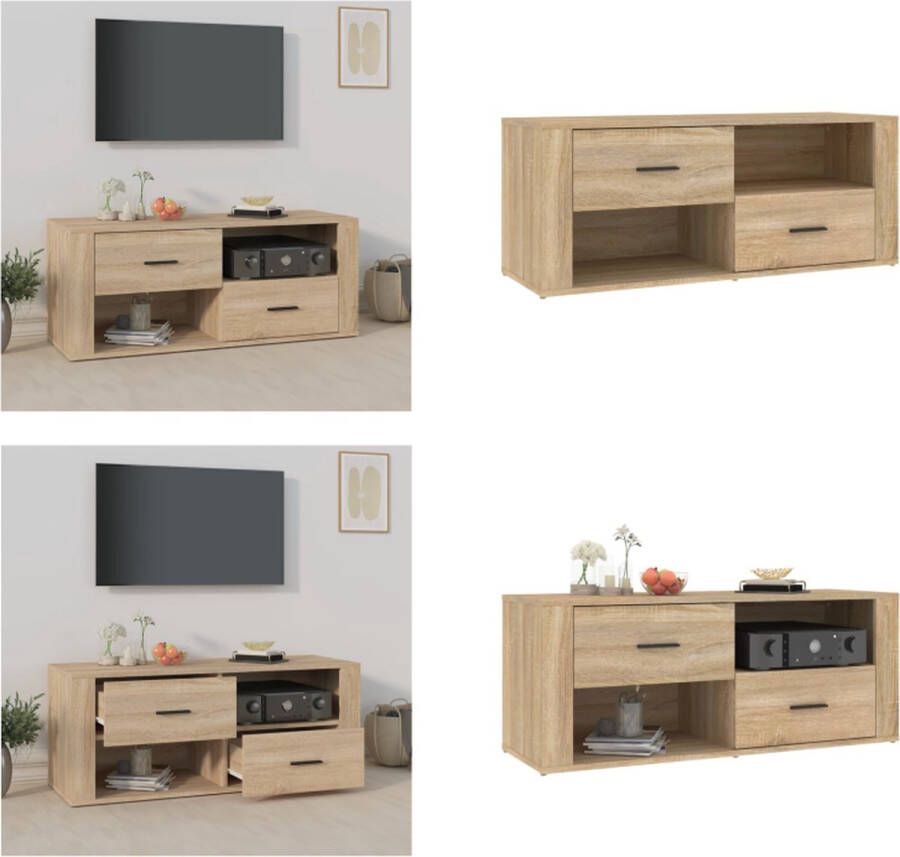 VidaXL Tv-meubel 100x35x40 cm bewerkt hout sonoma eikenkleurig Tv-meubel Tv-meubels Tv-standaard Tv Unit