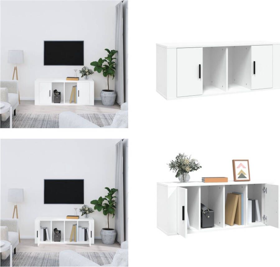 VidaXL Tv-meubel 100x35x40 cm bewerkt hout wit Tv-kast Tv-kasten Tv-meubel Met LED-verlichting