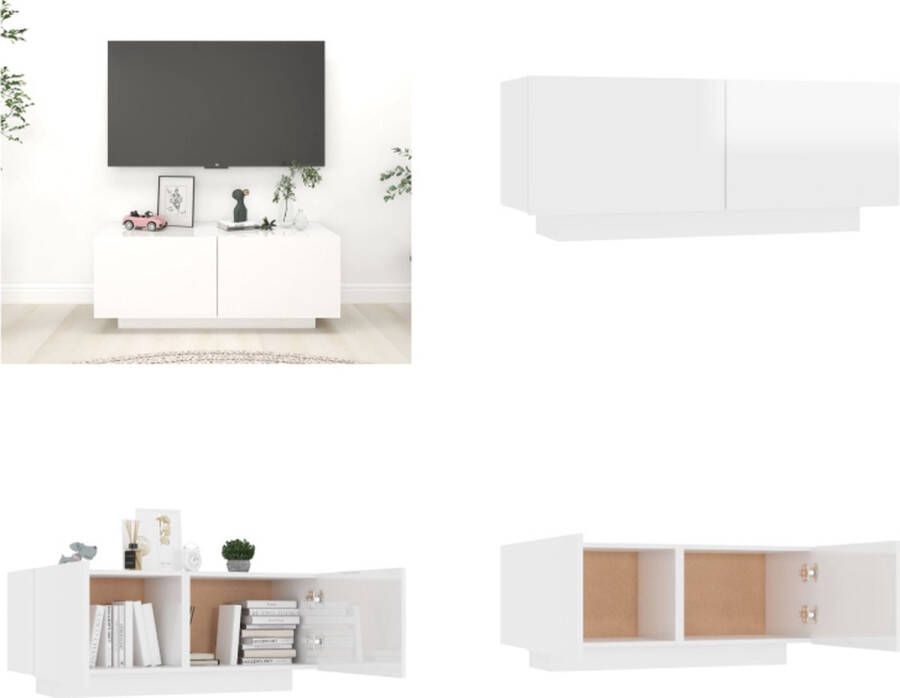 VidaXL Tv-meubel 100x35x40 cm bewerkt hout hoogglans wit Tv-kast Tv-kasten Tv-standaard Tv-standaarden