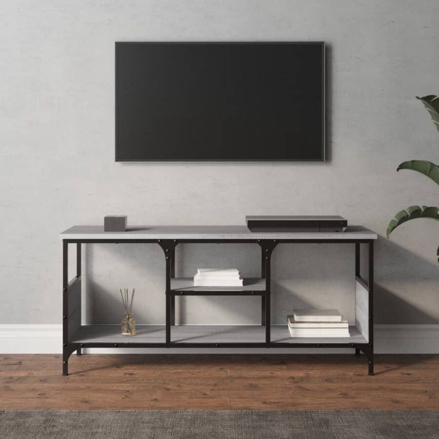 VidaXL -Tv-meubel-100x35x45-cm-bewerkt-hout-en-ijzer-grijs-sonoma-eiken - Foto 3