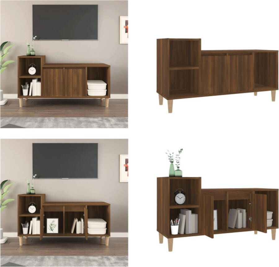 VidaXL Tv-meubel 100x35x55 cm bewerkt hout bruineikenkleurig Tv-kast Tv-kasten Tv-meubel Met LED-verlichting