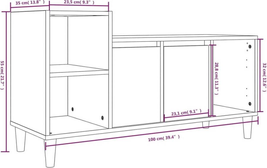VidaXL -Tv-meubel-100x35x55-cm-bewerkt-hout-gerookt-eikenkleurig - Foto 3