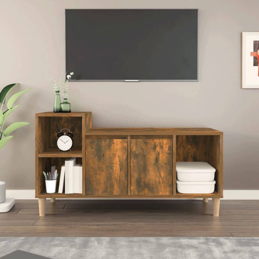 VidaXL -Tv-meubel-100x35x55-cm-bewerkt-hout-gerookt-eikenkleurig - Foto 4