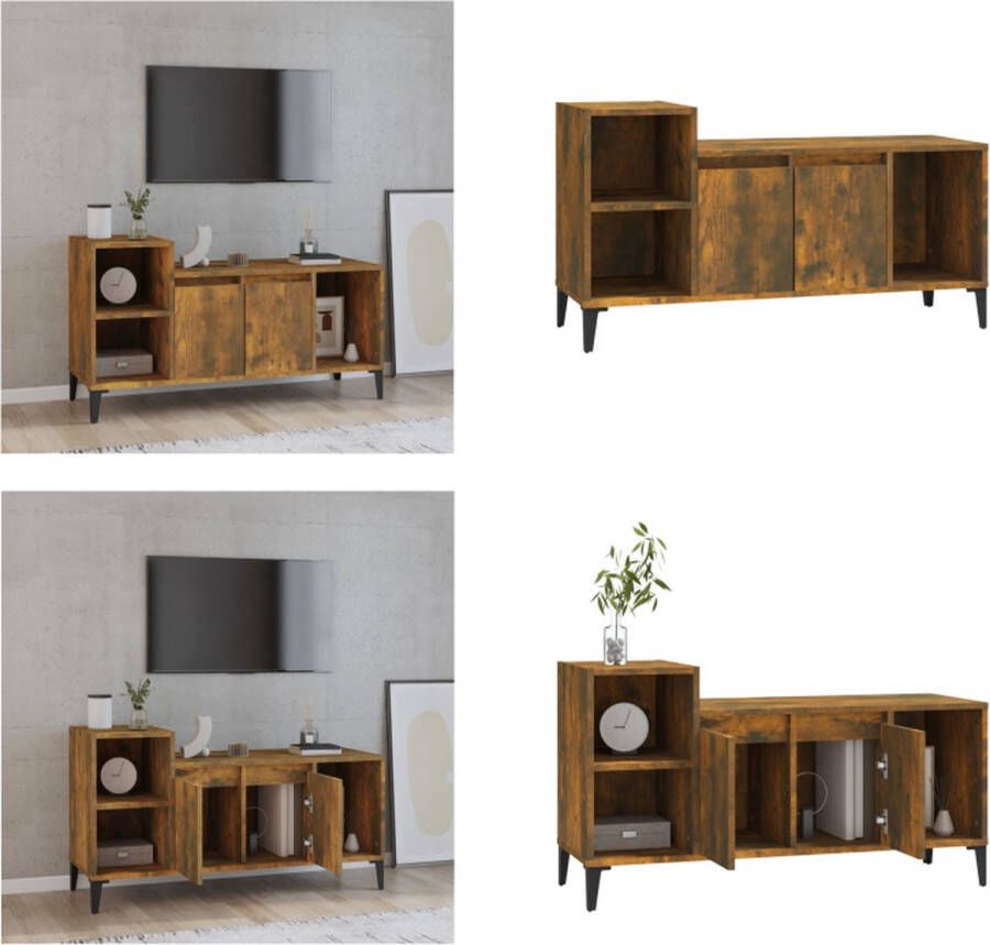 VidaXL Tv-meubel 100x35x55 cm bewerkt hout gerookt eikenkleurig Tv-kast Tv-kasten Tv-meubel Met LED-verlichting