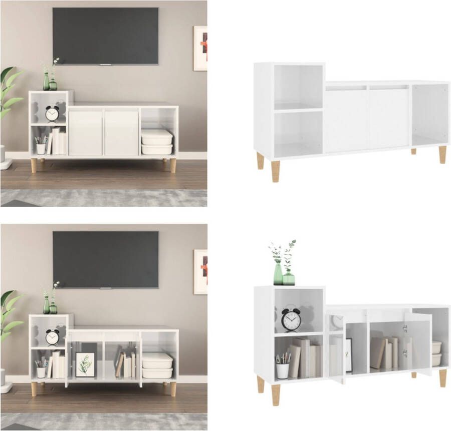 VidaXL -Tv-meubel-100x35x55-cm-bewerkt-hout-hoogglans-wit - Foto 2