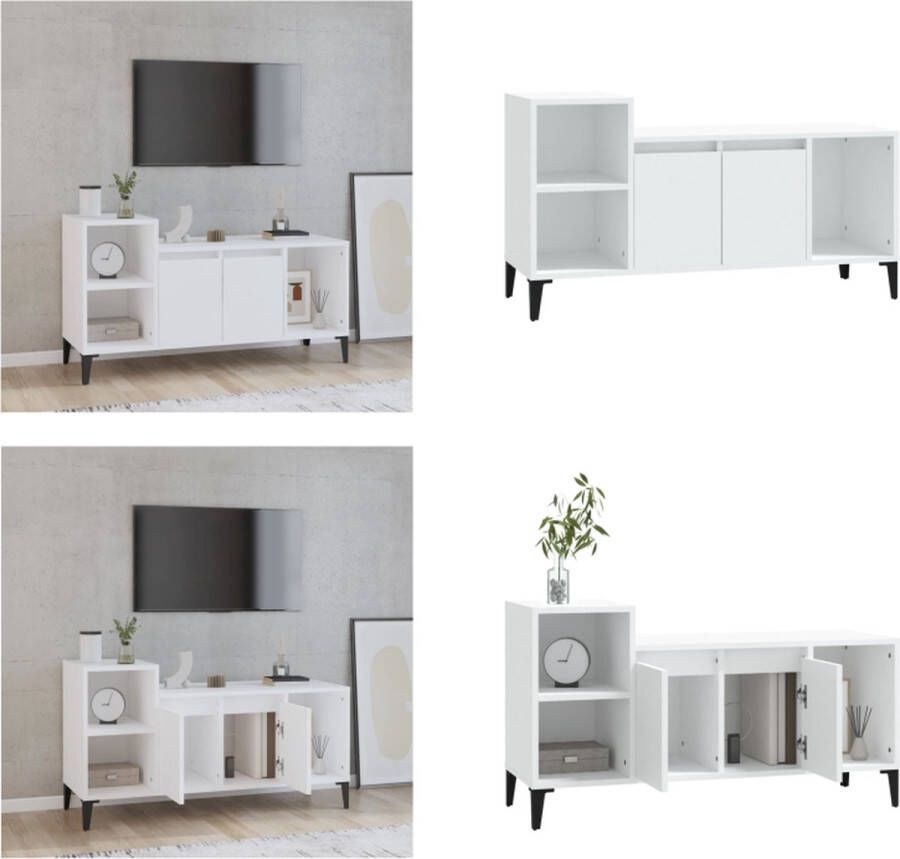 VidaXL Tv-meubel 100x35x55 cm bewerkt hout wit Tv-kast Tv-kasten Tv-meubel Met LED-verlichting