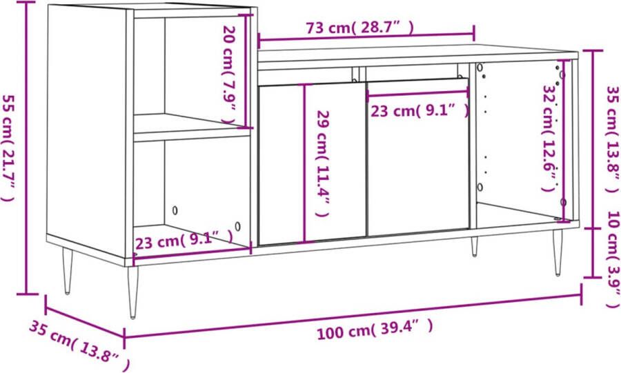 VidaXL -Tv-meubel-100x35x55-cm-bewerkt-hout-zwart - Foto 5