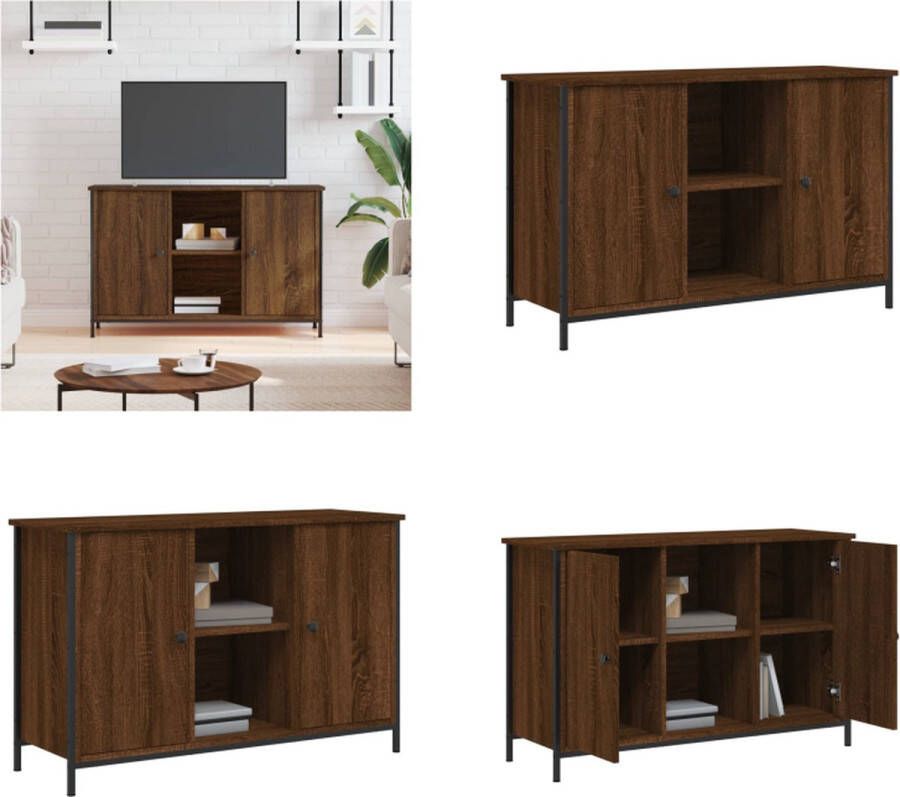 VidaXL Tv-meubel 100x35x65 cm bewerkt hout bruineikenkleurig Tv-meubel Tv-meubels Kast Dressoir