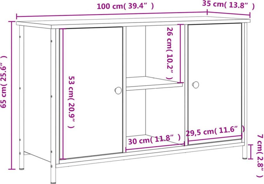 VidaXL -Tv-meubel-100x35x65-cm-bewerkt-hout-sonoma-eikenkleurig - Foto 1