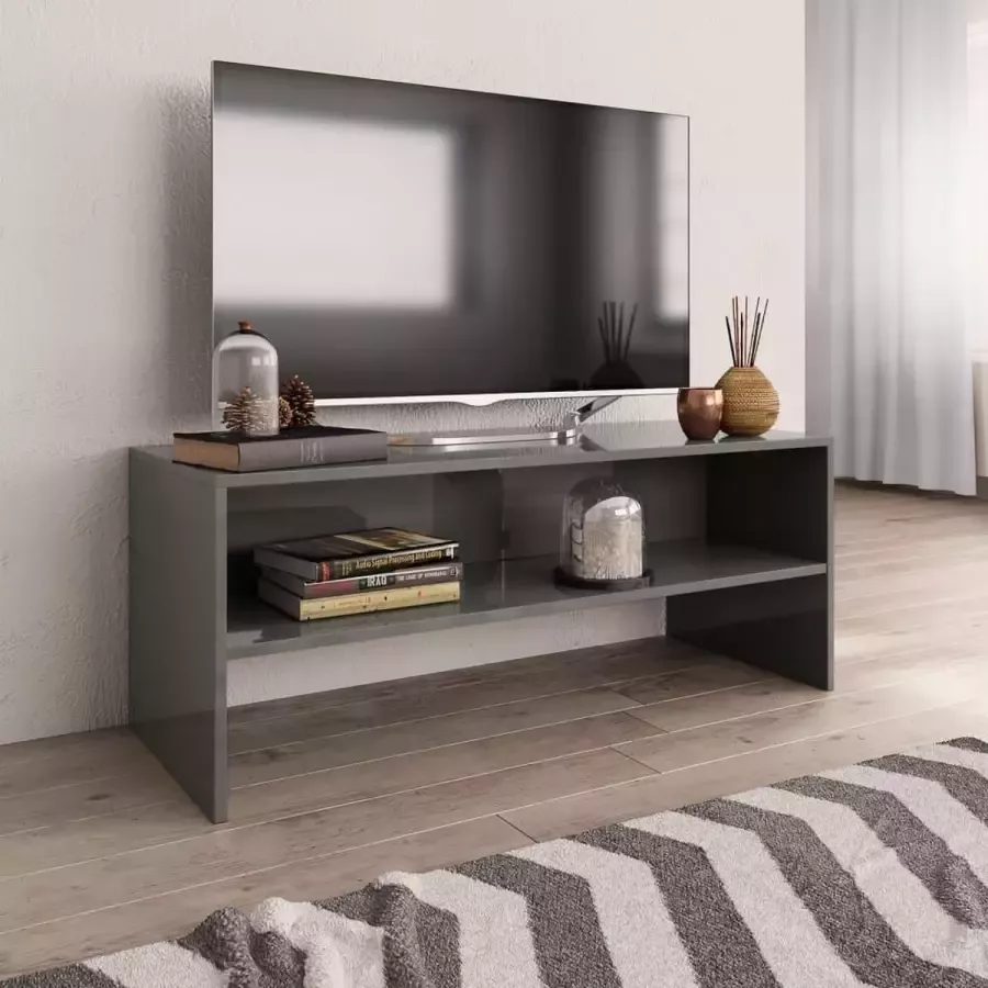 VidaXL -Tv-meubel-100x40x40-cm-bewerkt-hout-hoogglans-grijs - Foto 3