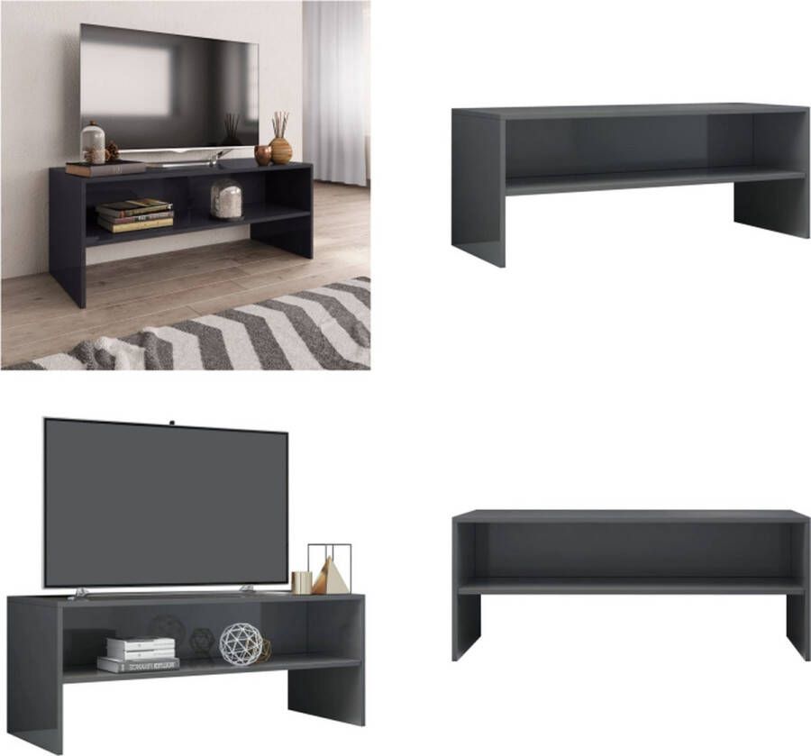 VidaXL Tv-meubel 100x40x40 cm bewerkt hout hoogglans grijs Tv-meubel Tv-meubels Tv-meubelen Tv-meubilair