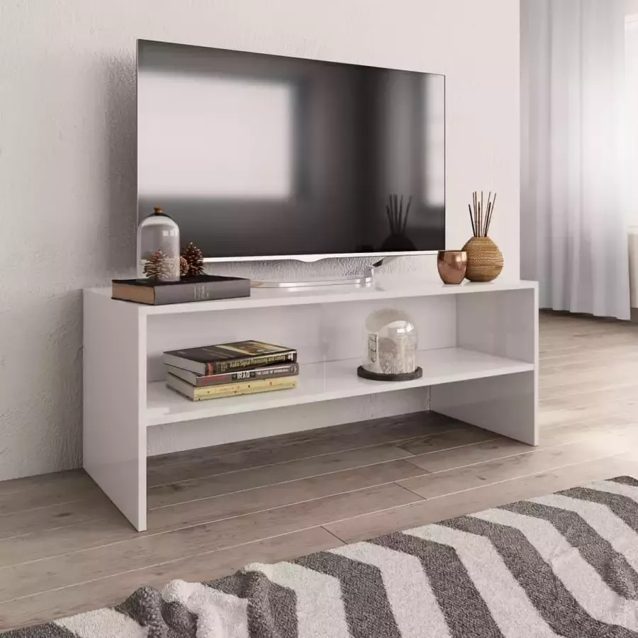 VidaXL -Tv-meubel-100x40x40-cm-bewerkt-hout-hoogglans-wit - Foto 3