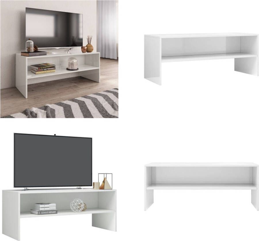 VidaXL Tv-meubel 100x40x40 cm bewerkt hout hoogglans wit Tv-meubel Tv-meubels Tv-meubelen Tv-meubilair