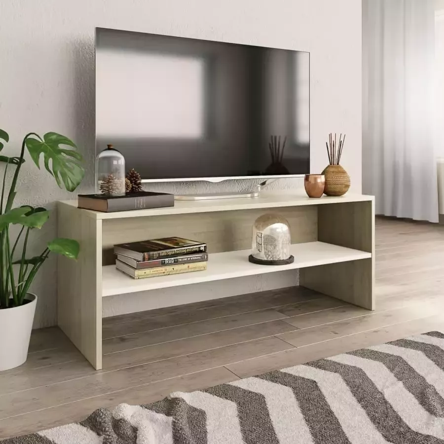 VidaXL -Tv-meubel-100x40x40-cm-bewerkt-hout-wit-en-sonoma-eikenkleurig - Foto 2