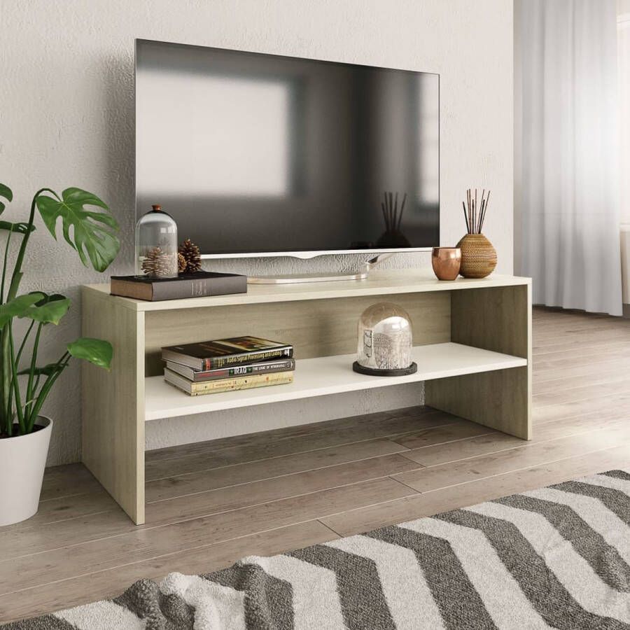 VidaXL Tv meubel 100x40x40 cm spaanplaat wit en lichtbruin