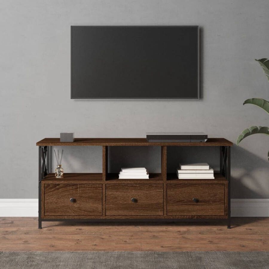 VidaXL -Tv-meubel-102x33x45-cm-bewerkt-hout-en-ijzer-bruineikenkleurig