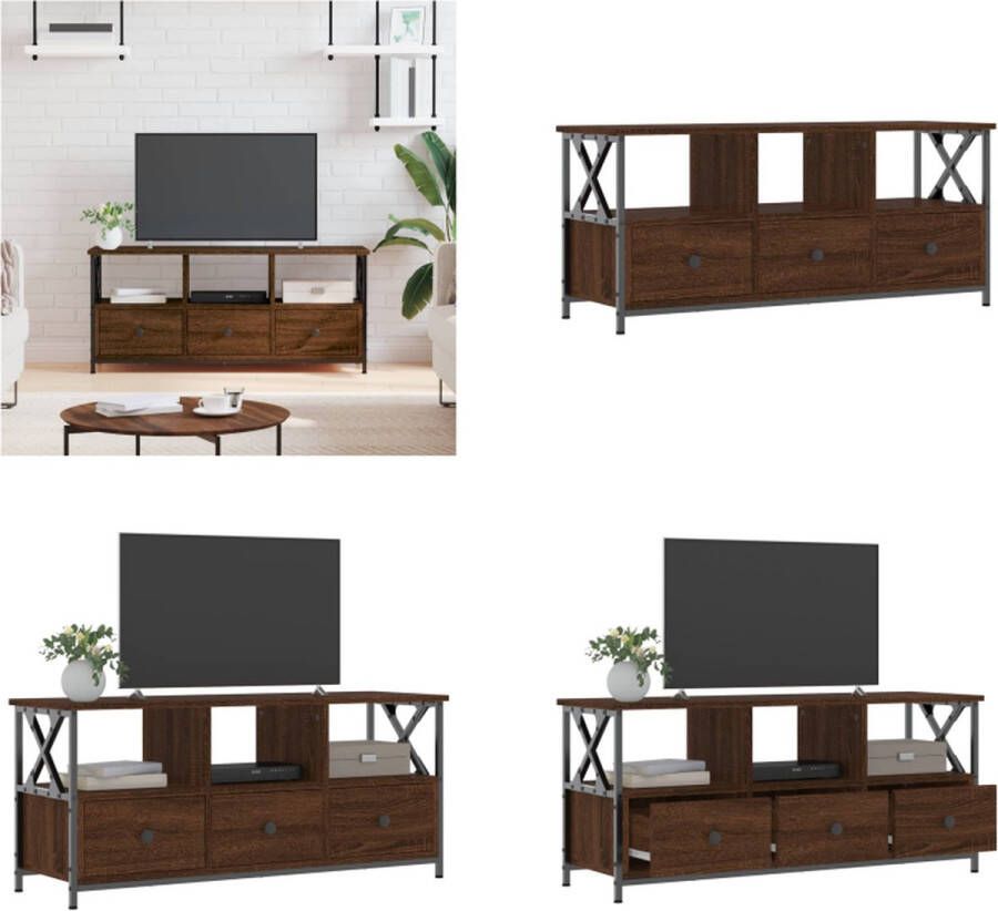 VidaXL Tv-meubel 102x33x45 cm bewerkt hout en ijzer bruineikenkleurig Tv-meubel Tv-meubelen Tv-standaard Televisiemeubel