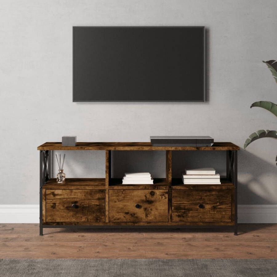 VidaXL -Tv-meubel-102x33x45-cm-bewerkt-hout-en-ijzer-gerookt-eikenkleur - Foto 3