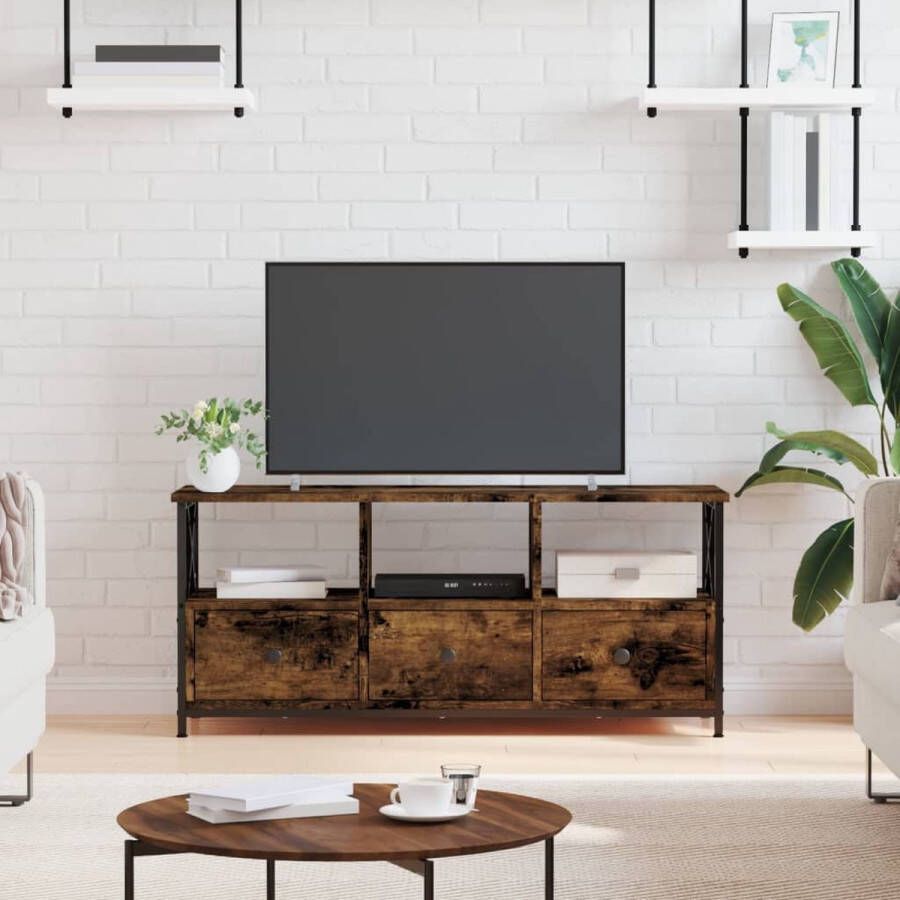 VidaXL -Tv-meubel-102x33x45-cm-bewerkt-hout-en-ijzer-gerookt-eikenkleur - Foto 1