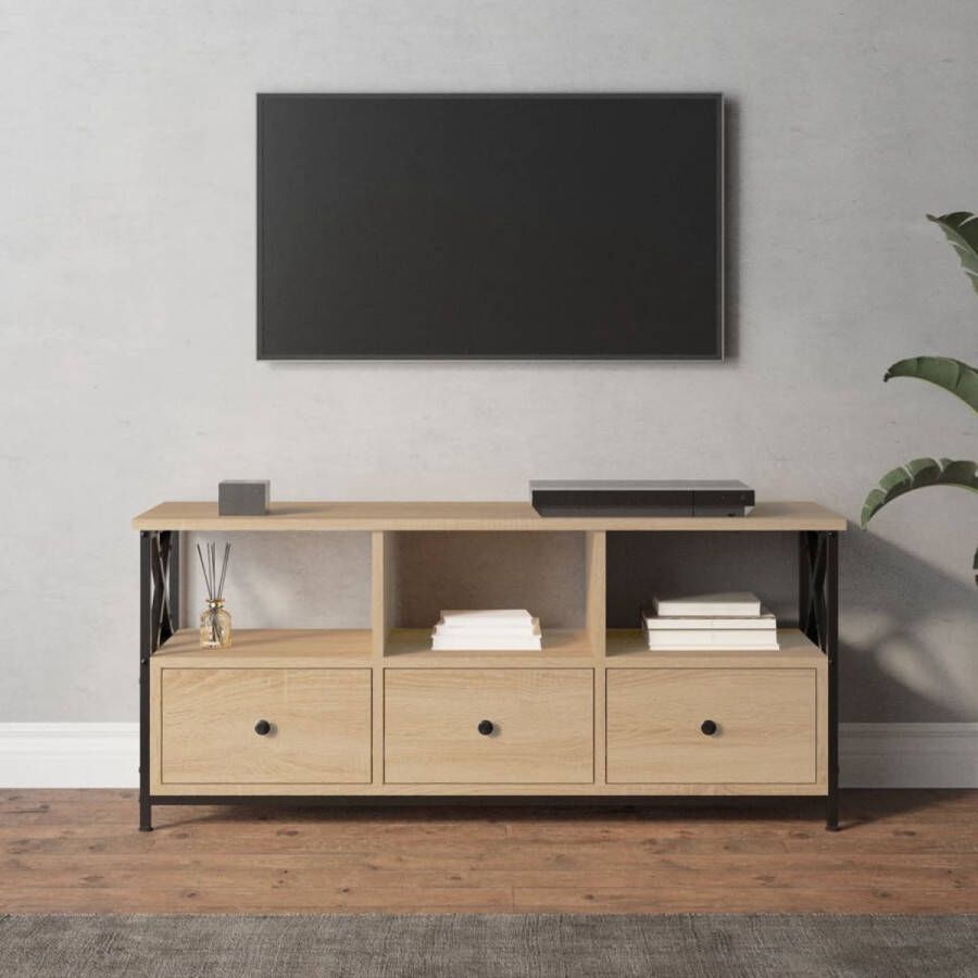 VidaXL -Tv-meubel-102x33x45-cm-bewerkt-hout-en-ijzer-sonoma-eikenkleur - Foto 2