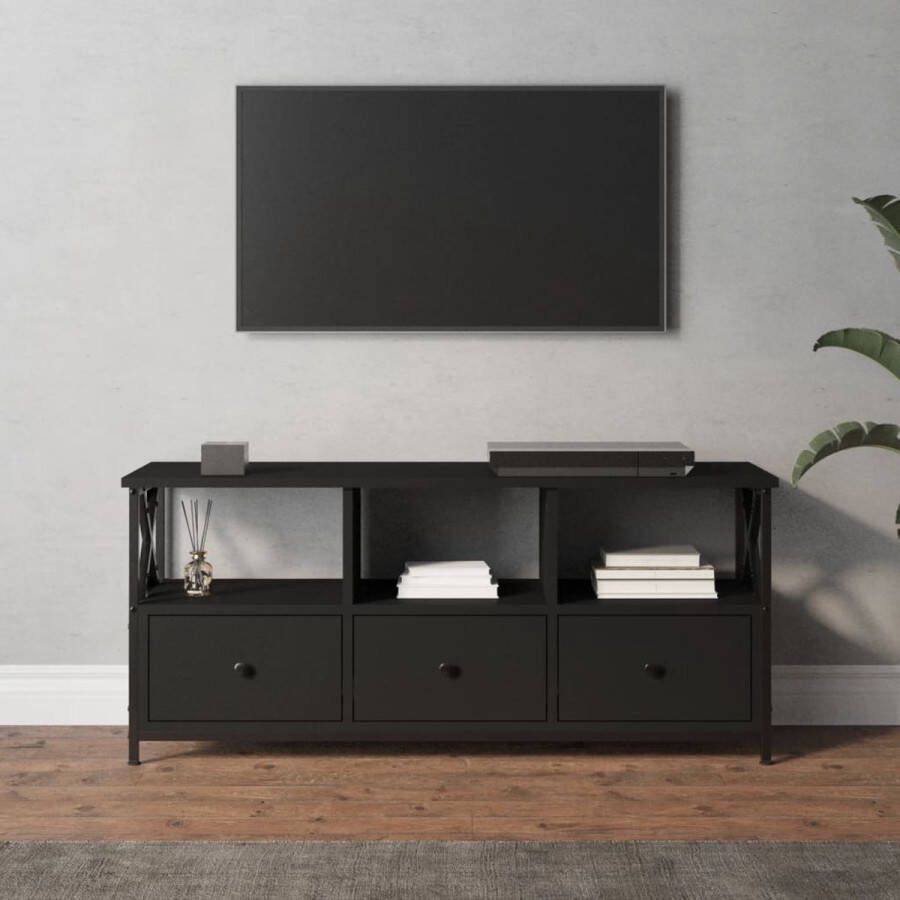 VidaXL -Tv-meubel-102x33x45-cm-bewerkt-hout-en-ijzer-zwart - Foto 3