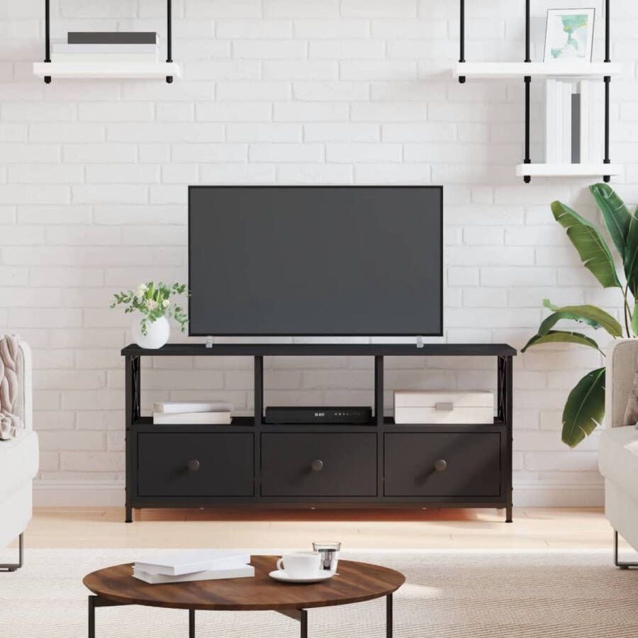 VidaXL -Tv-meubel-102x33x45-cm-bewerkt-hout-en-ijzer-zwart - Foto 1