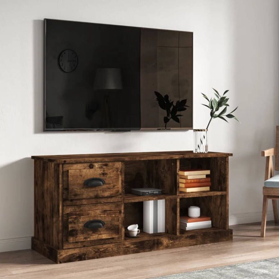 VidaXL -Tv-meubel-102x35 5x47 5-cm-bewerkt-hout-gerookt-eikenkleurig - Foto 1