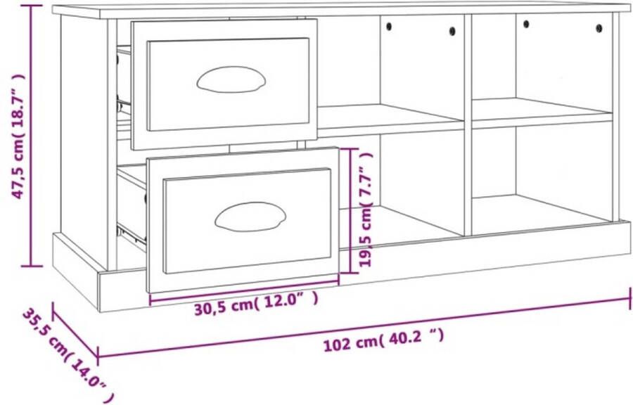 VidaXL -Tv-meubel-102x35 5x47 5-cm-bewerkt-hout-hoogglans-wit - Foto 4