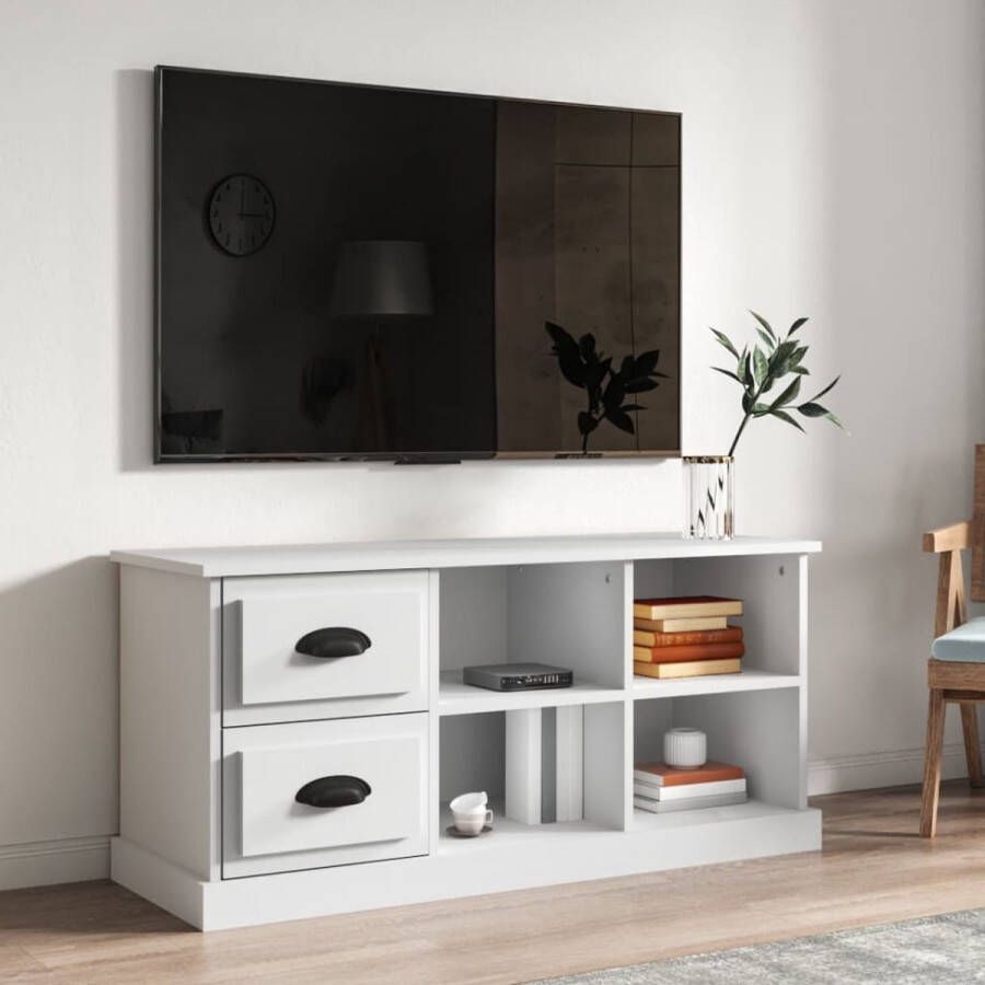 VidaXL -Tv-meubel-102x35 5x47 5-cm-bewerkt-hout-wit - Foto 1